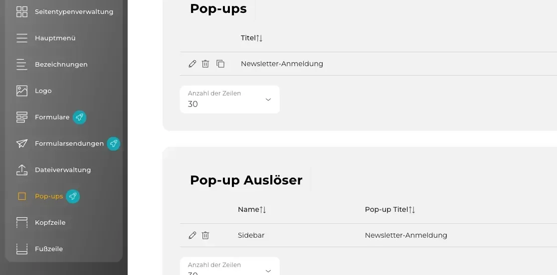 Screenshot Bearbeitungsmaske für Popups