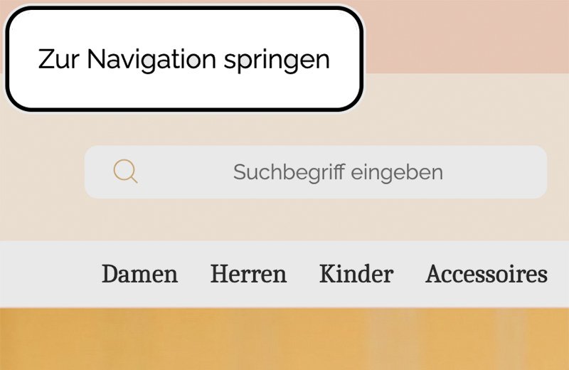 Screenshot von der Tastatursteuerung mit dem Button "Zur Navigation springen"