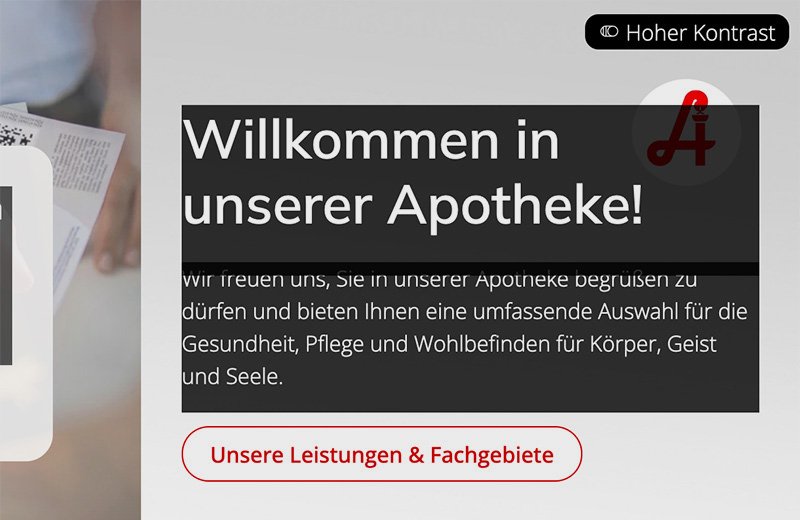 Screenshot Headline, die durch den Kontrastschalter einen dunklen Hintergrund erhält.