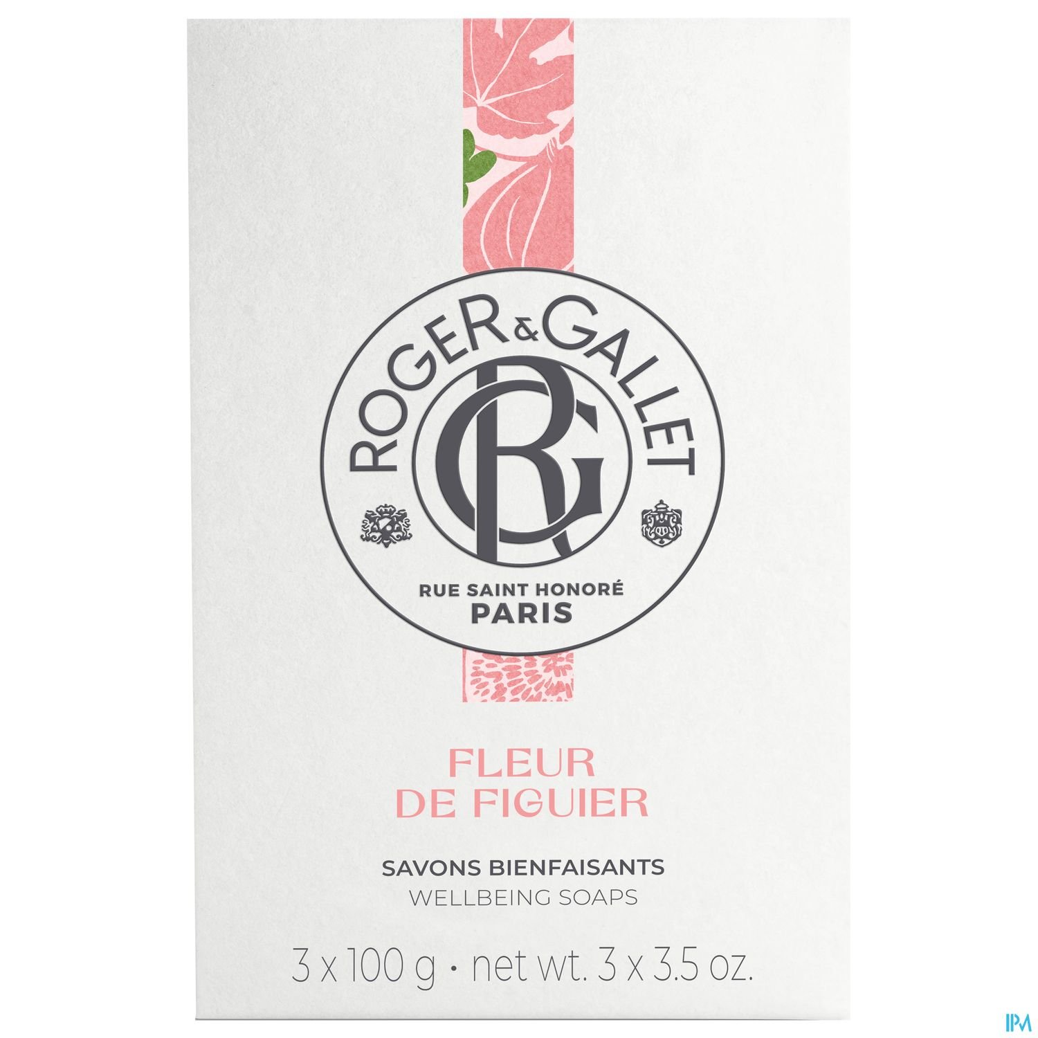 Verpackung von Roger & Gallet mit dem Aufdruck „Fleur de Figuier“, enthält drei Seifen à 100 g.