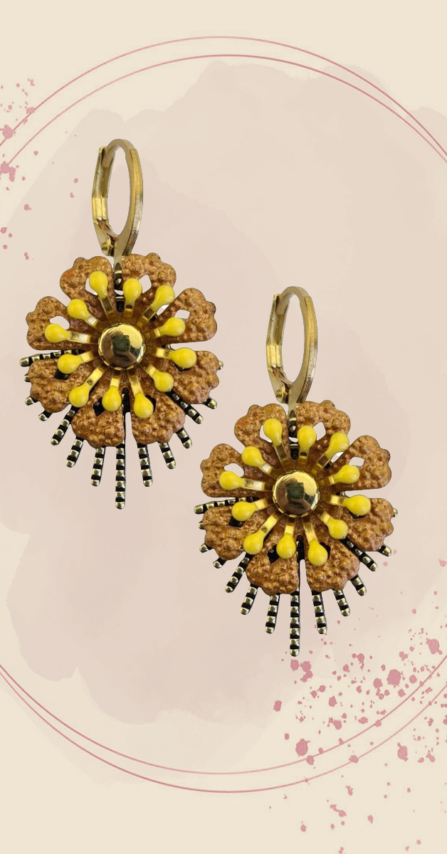 Retro Style Jewellery - Earrings Raio in Gold/Orange