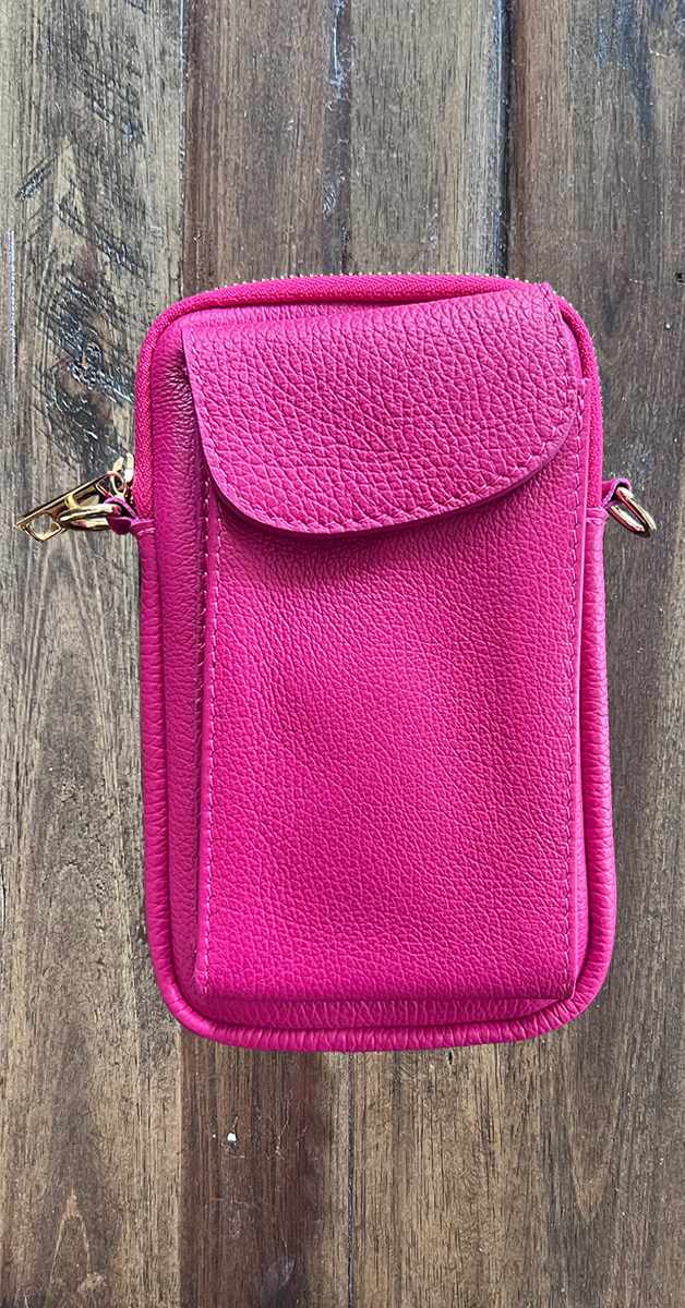 Retro - Phone Bag Genuine Leather in Fuchsia