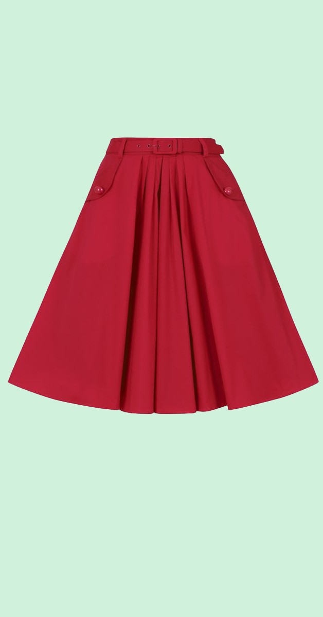 Vintage Fashion - Vintage Dakota Plain Swing Skirt - Red