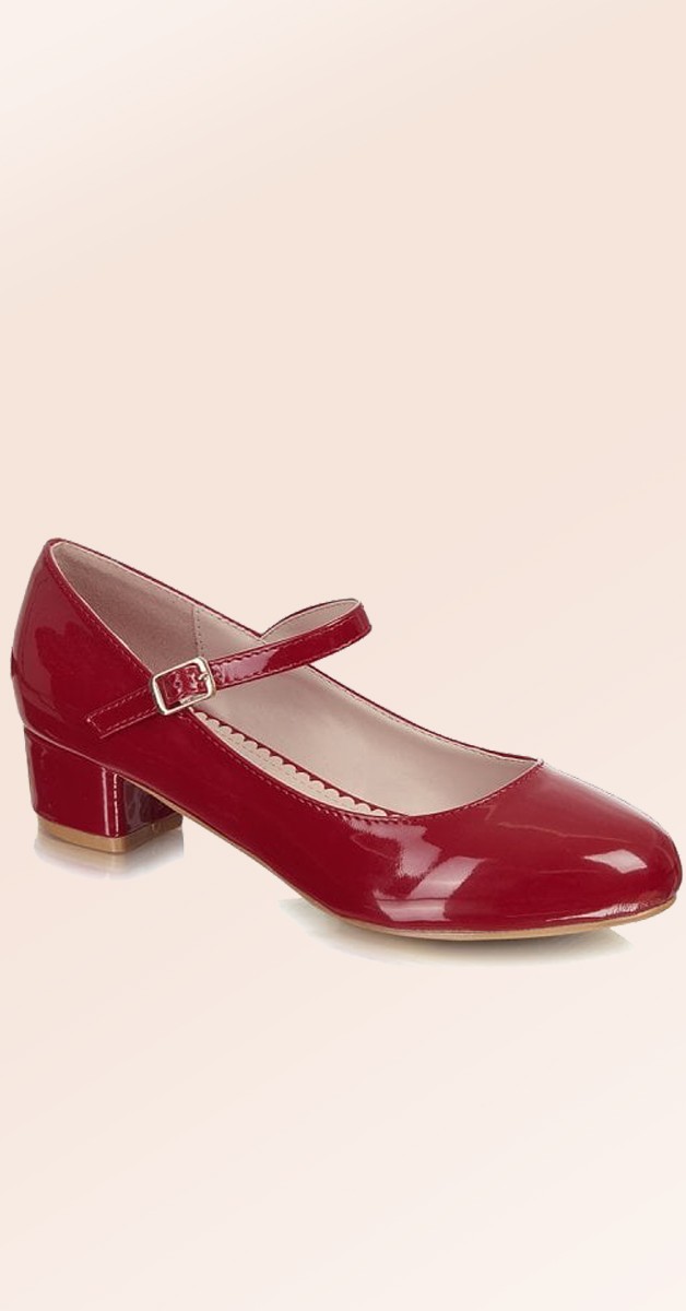 Vintage Style Shoes - Maryjane Block Heel - Red