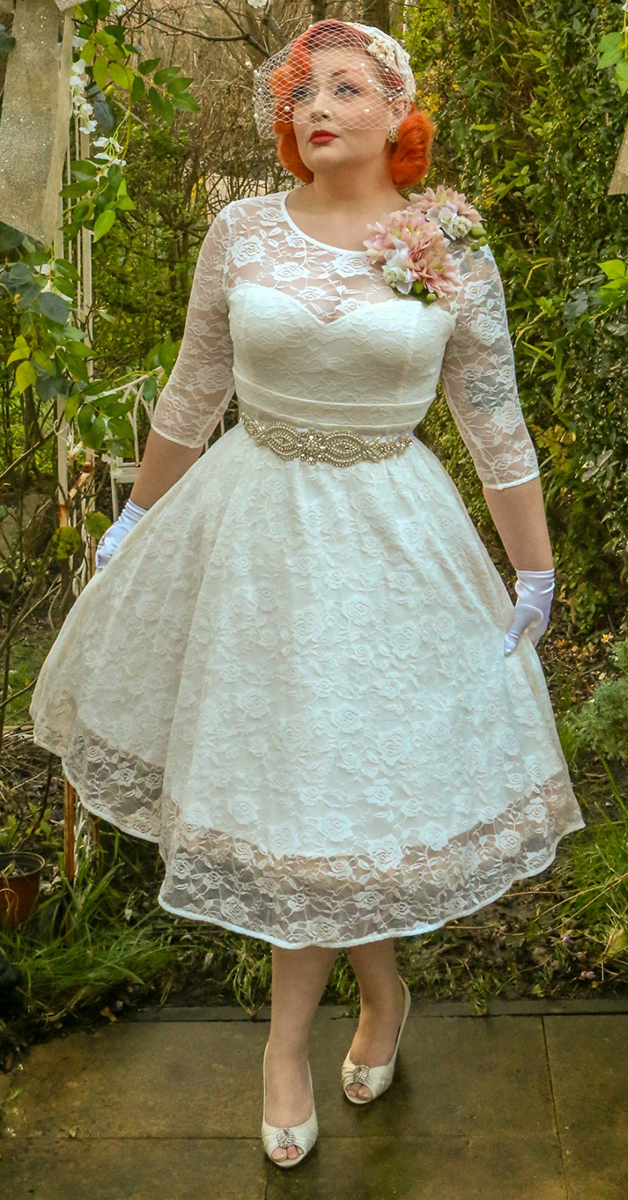 50s Vintage Style Pettiecoat Swing Bride Dress -Madeline White Lace