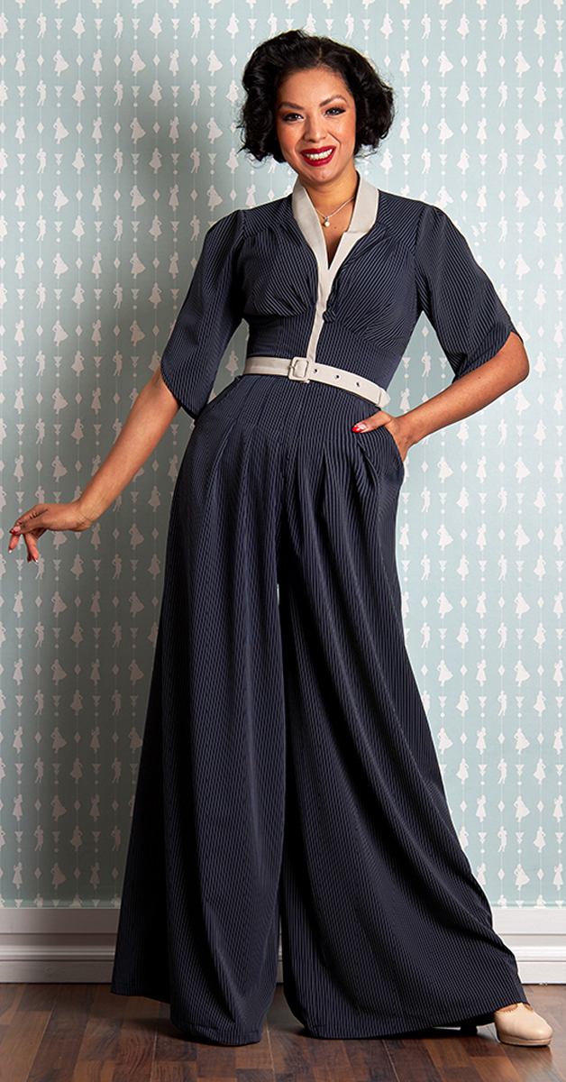 Vintage Pantsuit - Rania Lee Striped in Navy