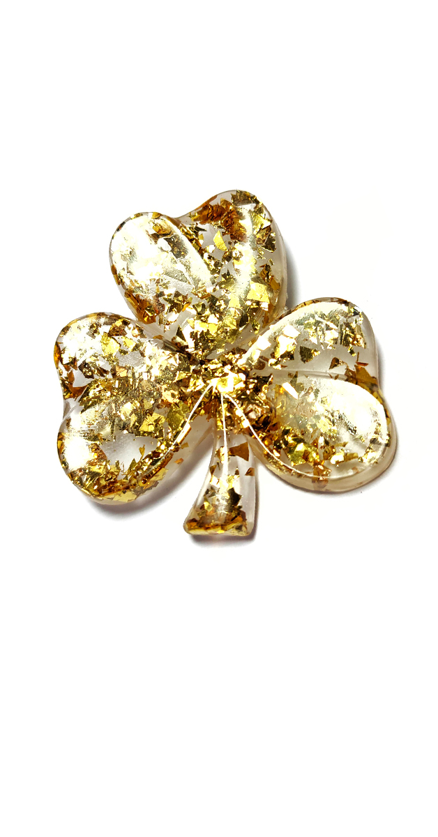 Vintage Style Jewellery Brooch- Shamrock in gold with Glitter