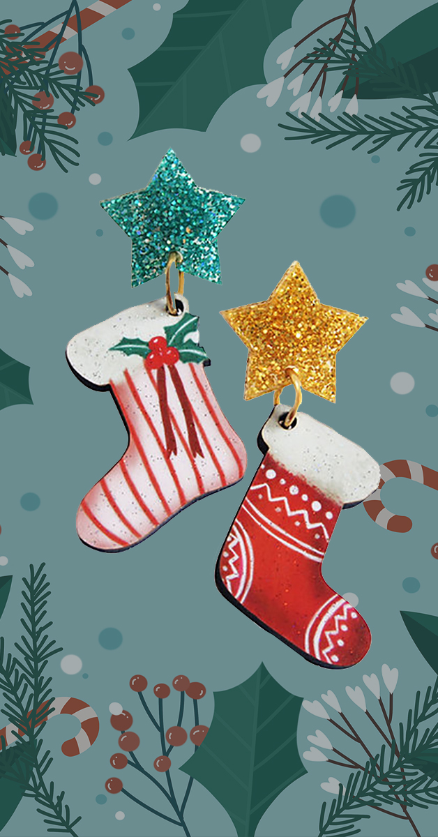 Vintage Earrings- Christmas stockings