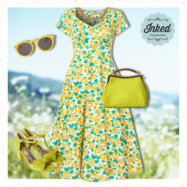 Vintage Dress- Happy Sunflower in Yellow