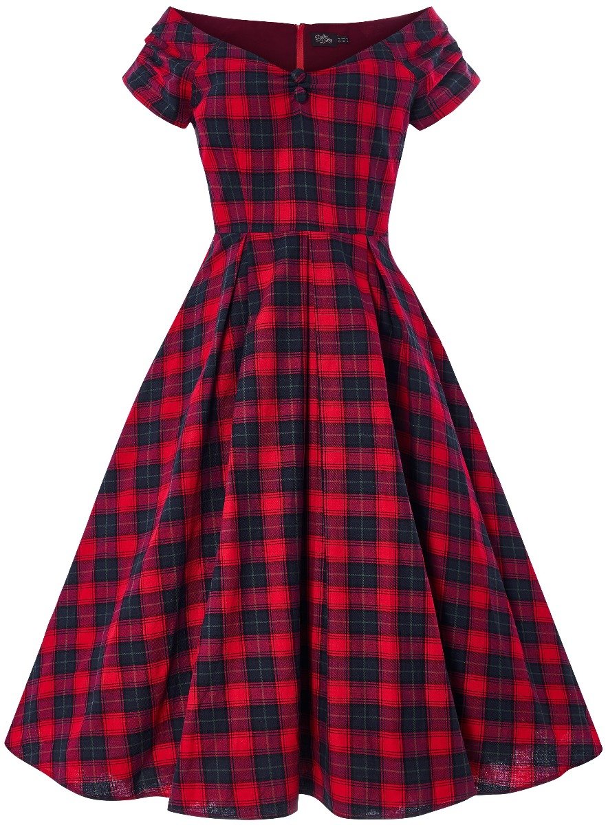 50er Jahre stil -Swing dress Lily Off Shoulder Red Tartan