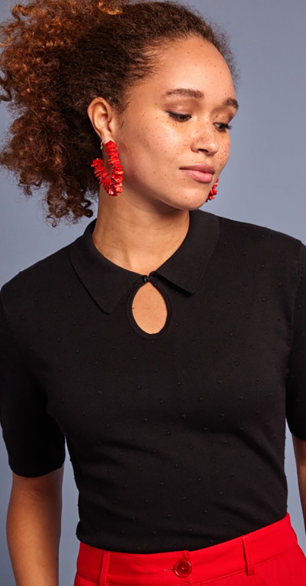 Retro Stil Bekleidung - Collar Knit Top Droplet