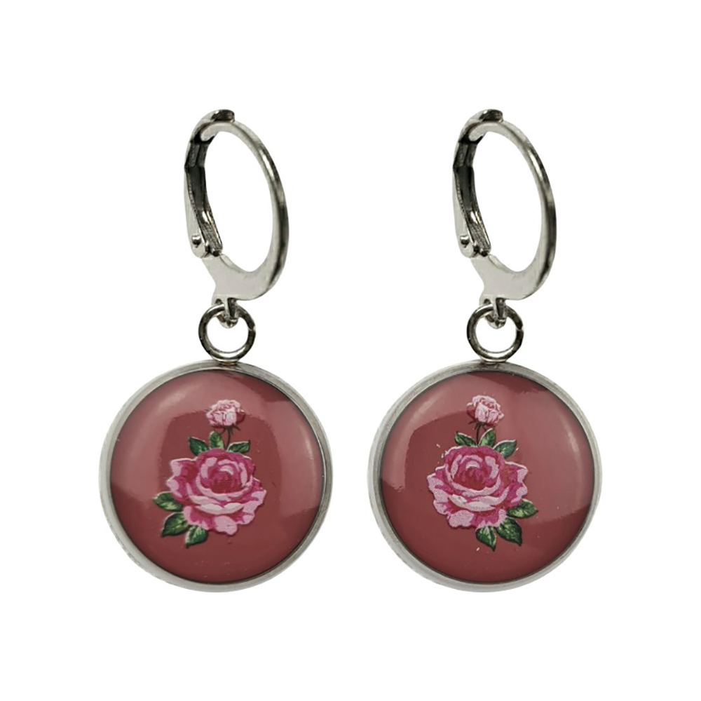 Retro Style Jewellery - Polly Earrings Mauve & Pink Rose