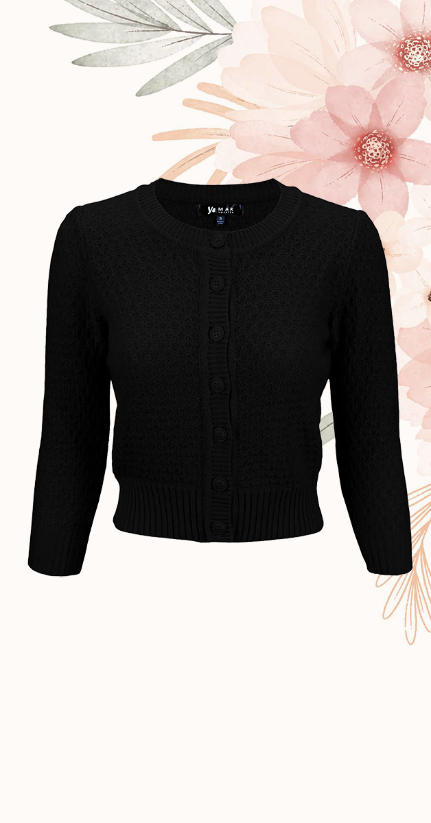 50s Cardigan- Crochet-look Cardigan- Black
