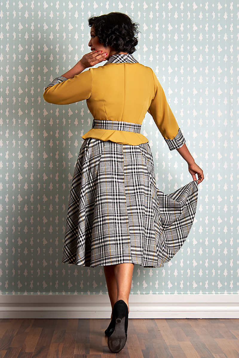 50er Jahre Swing Kleid -Ilma Marigold in Gelb und Grau