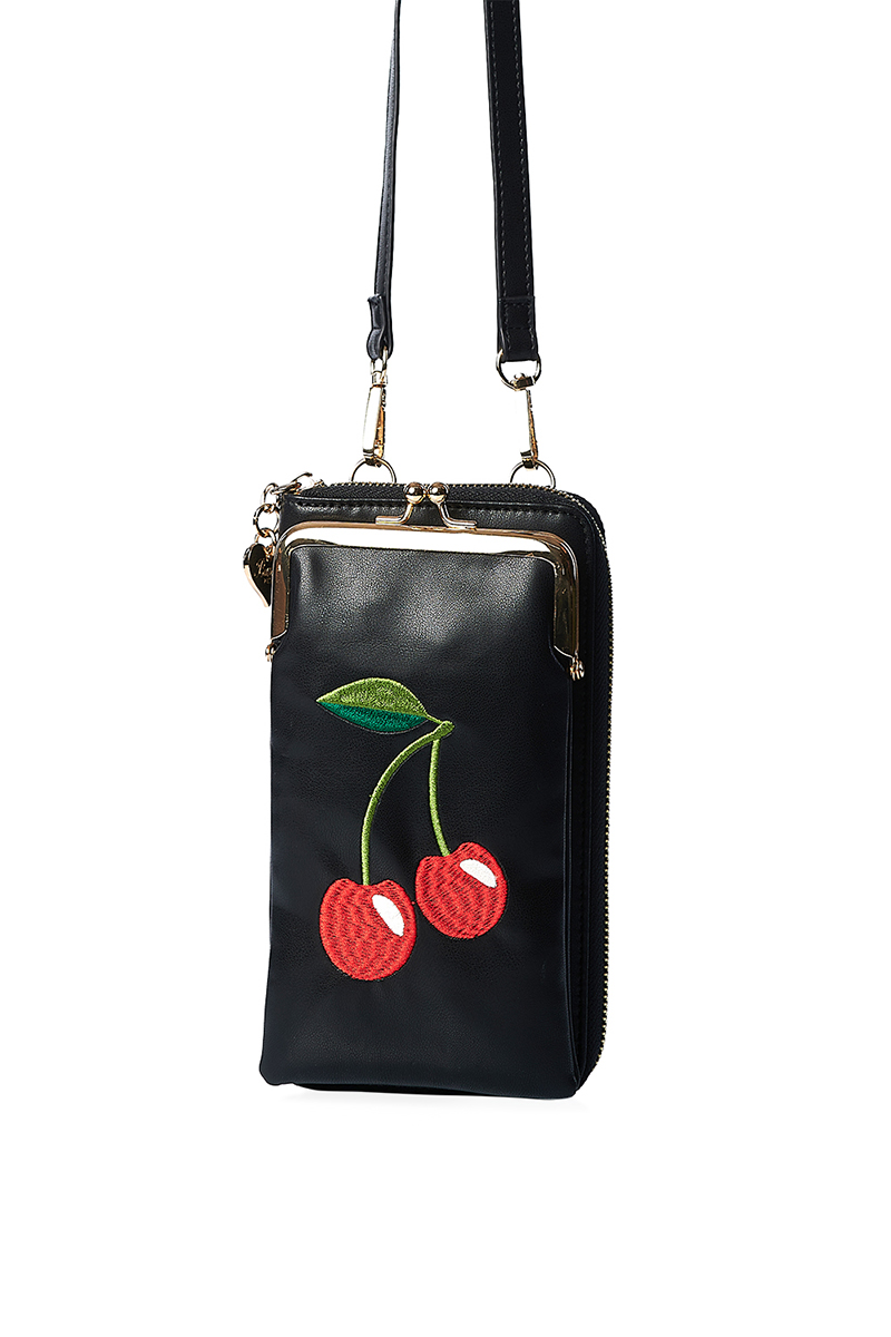 Rockabilly Accessoire - Telefontasche Cherry Pie in Schwarz