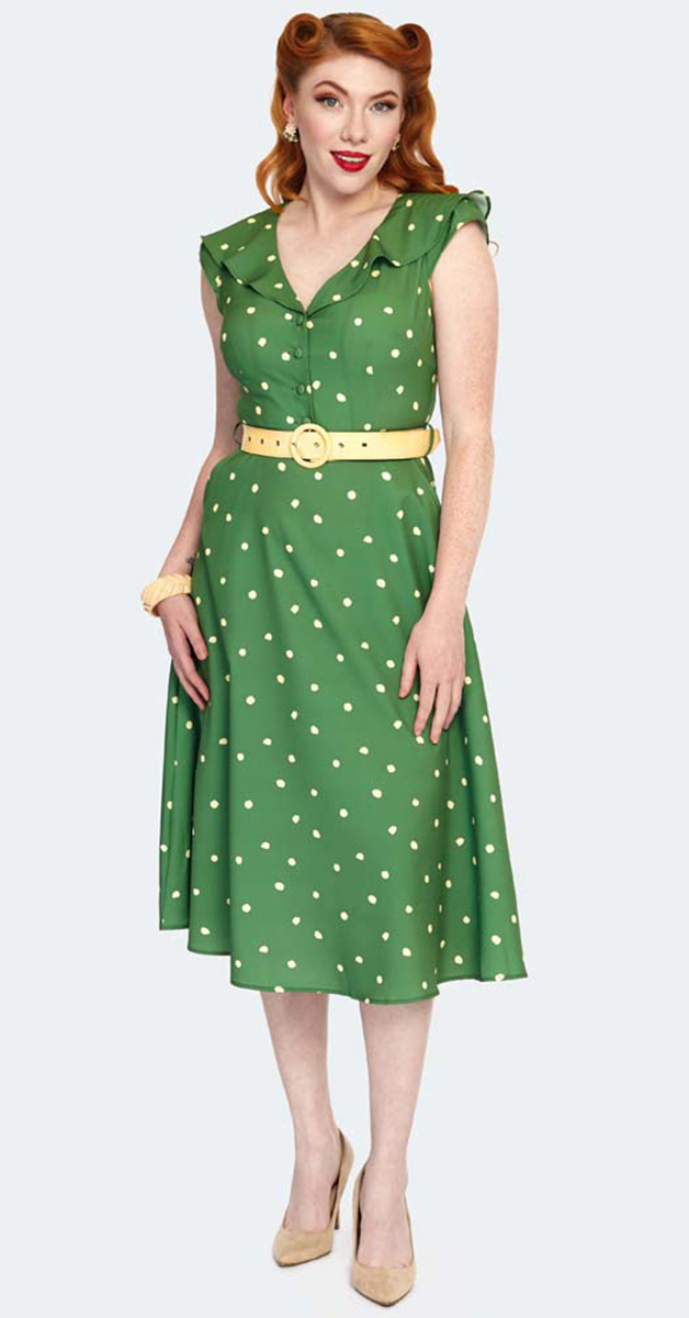 40s Style Polka Dot Sleeveless Midi Dress