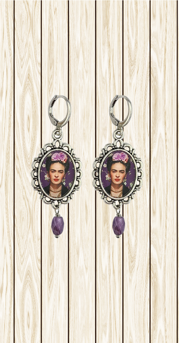Retro Style Jewellery - Earrings Frida in Purple and Silver