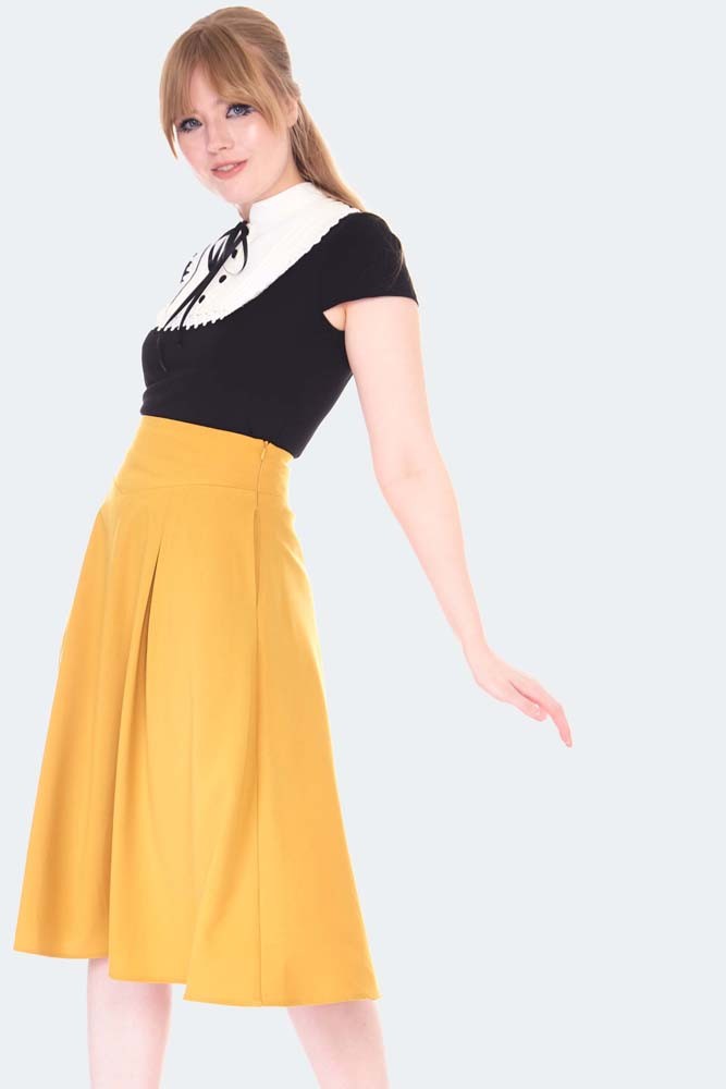 Vintage Retro Rock - Flare Skirt in Mustard