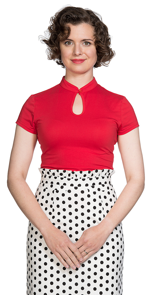 Retro Stil - 50´s Mandarin Collar Basic Top in Rot