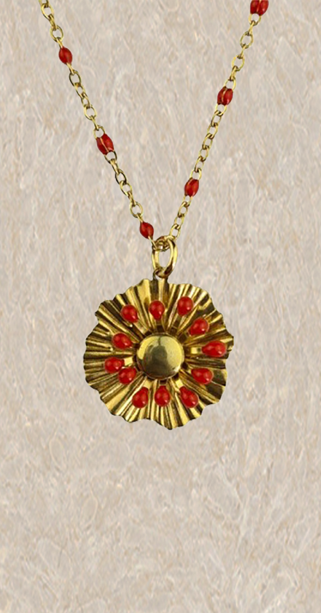 Retro Stil Schmuck - Halskette Vadella in Rot und Gold