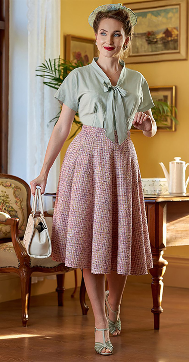 50s Swing Skirt - Inka Spring Tweed in Pink