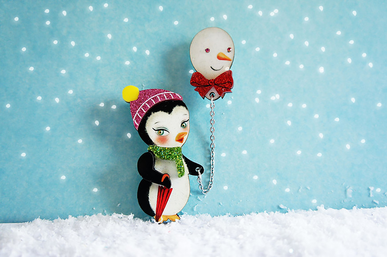 Vintage Brosche - Winter Pinguin