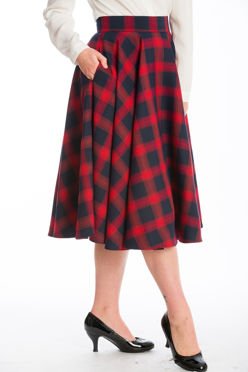 50s Sweet Check Swing Skirt in red