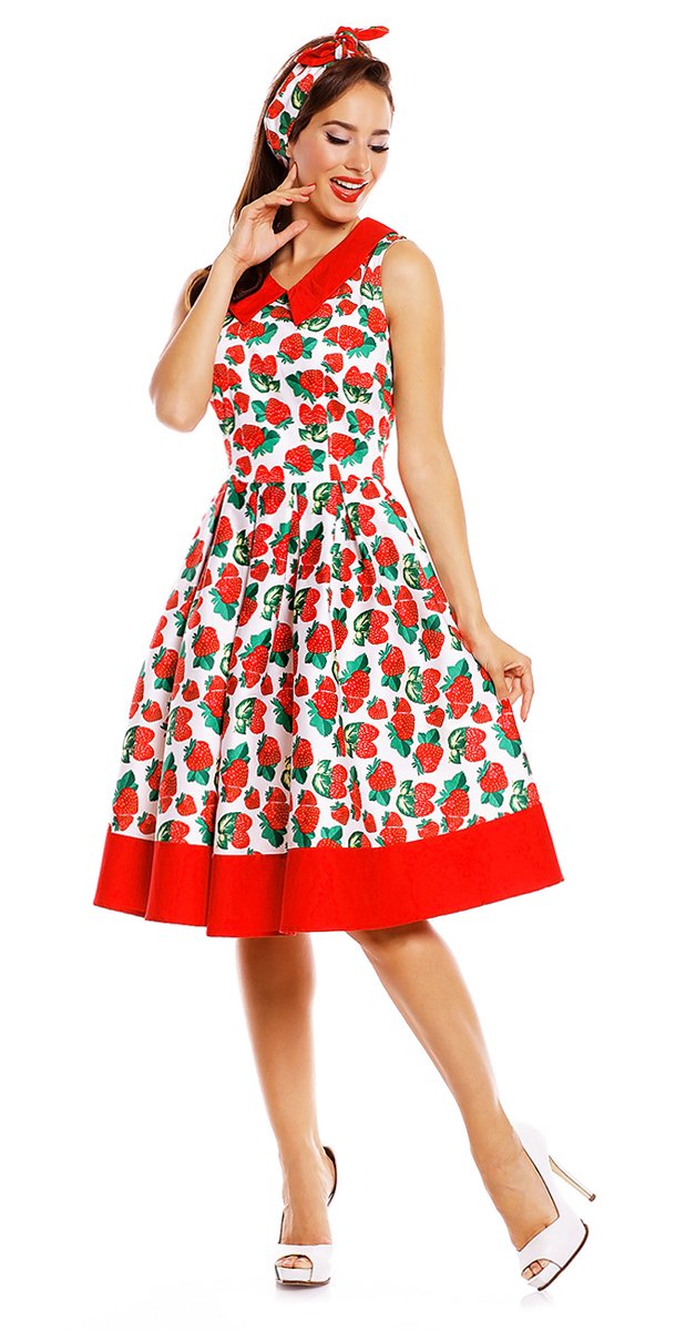 Hazel Vintage Style Swing Kleid in Weiß/Rot