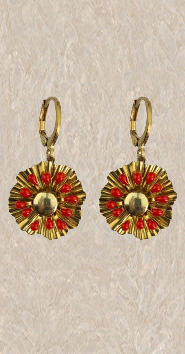 Retro Style Jewellery - Earrings Vadella in Red and Gold