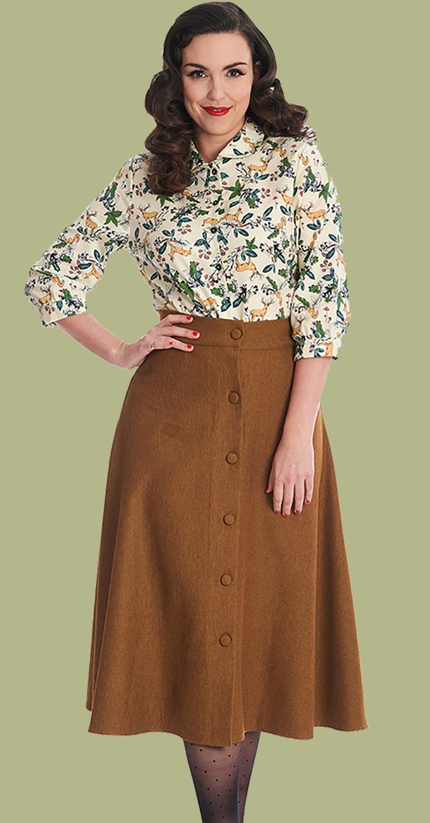 Vintage Skirt - Book Worm-Skirt from  Banned Retro - Kahki