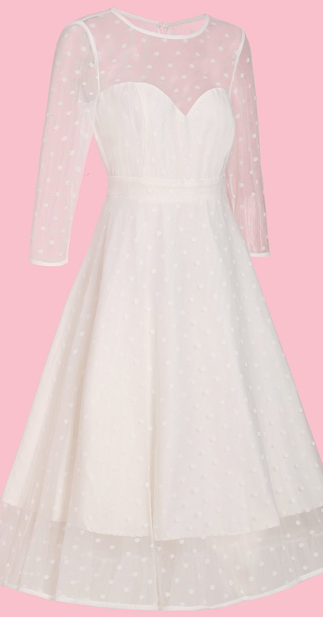 50er Jahre Petticoat Swing Brautkleid - Madeline White  Dots Lace