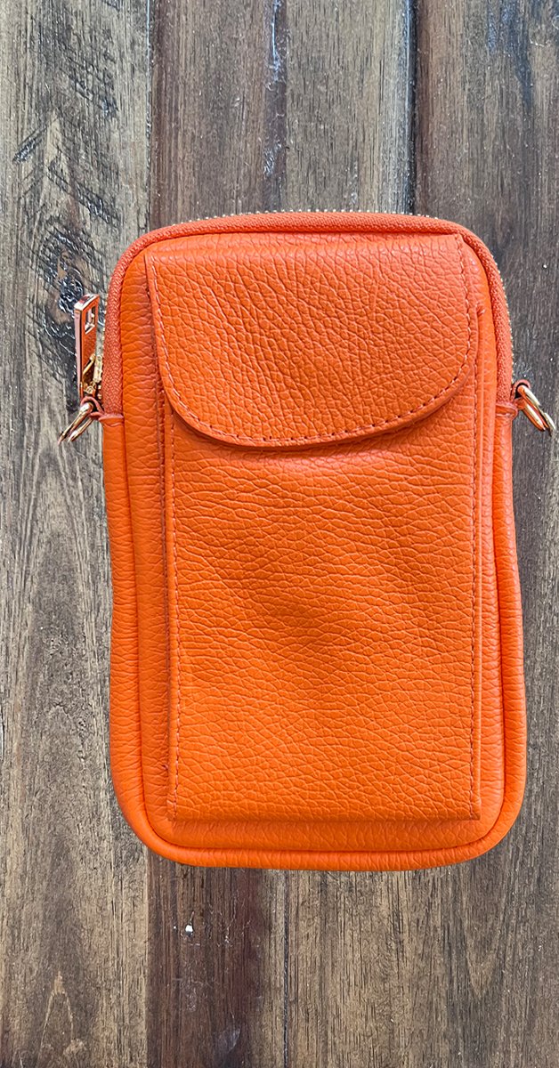 Retro - Phone Bag Genuine Leather in Orange