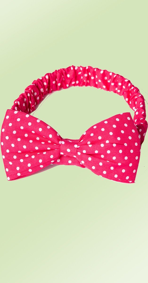 Vintage Accessories - Head Band - Dionne Bow - Pink/White Polkadot