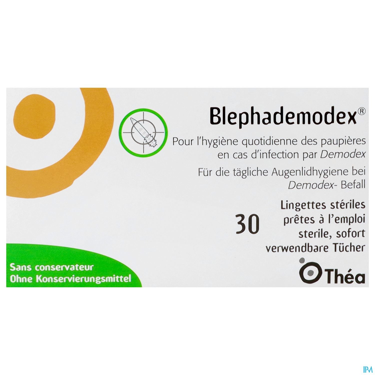 Packung mit 30 sterilen Tüchern für die Augenhygiene bei Demodex-Befall, Marke Blephademodex.