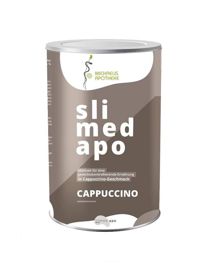 Dose mit Michaelis Slimed Apu Pulver. Geschmacksrichtung Cappuccino.