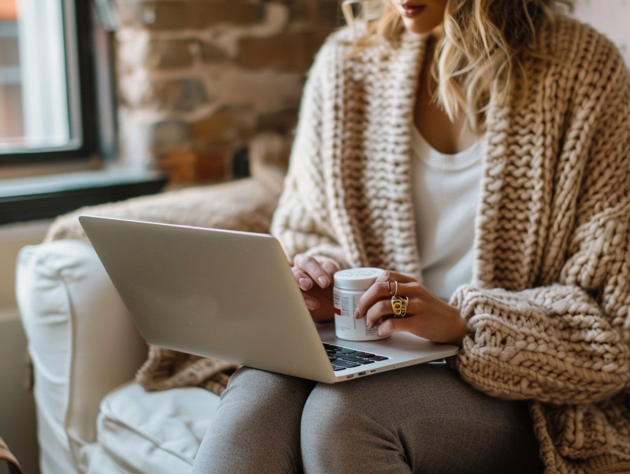 Frau mit  Notebook am Sofa