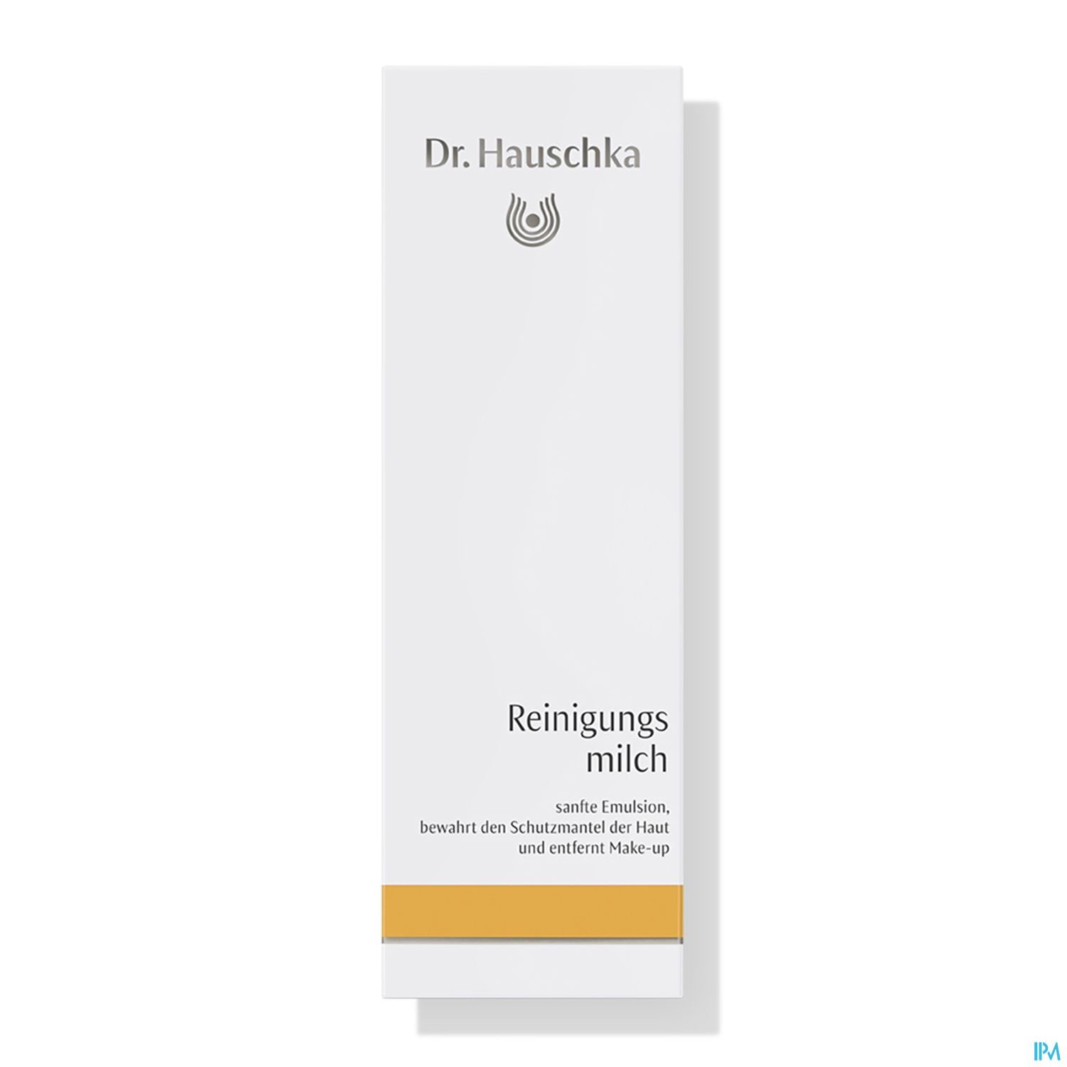 Produktverpackung von Dr. Hauschka Reinigungsmilch mit Beschreibung "sanfte Emulsion, bewahrt den Schutz der Haut und entfernt Make-up".