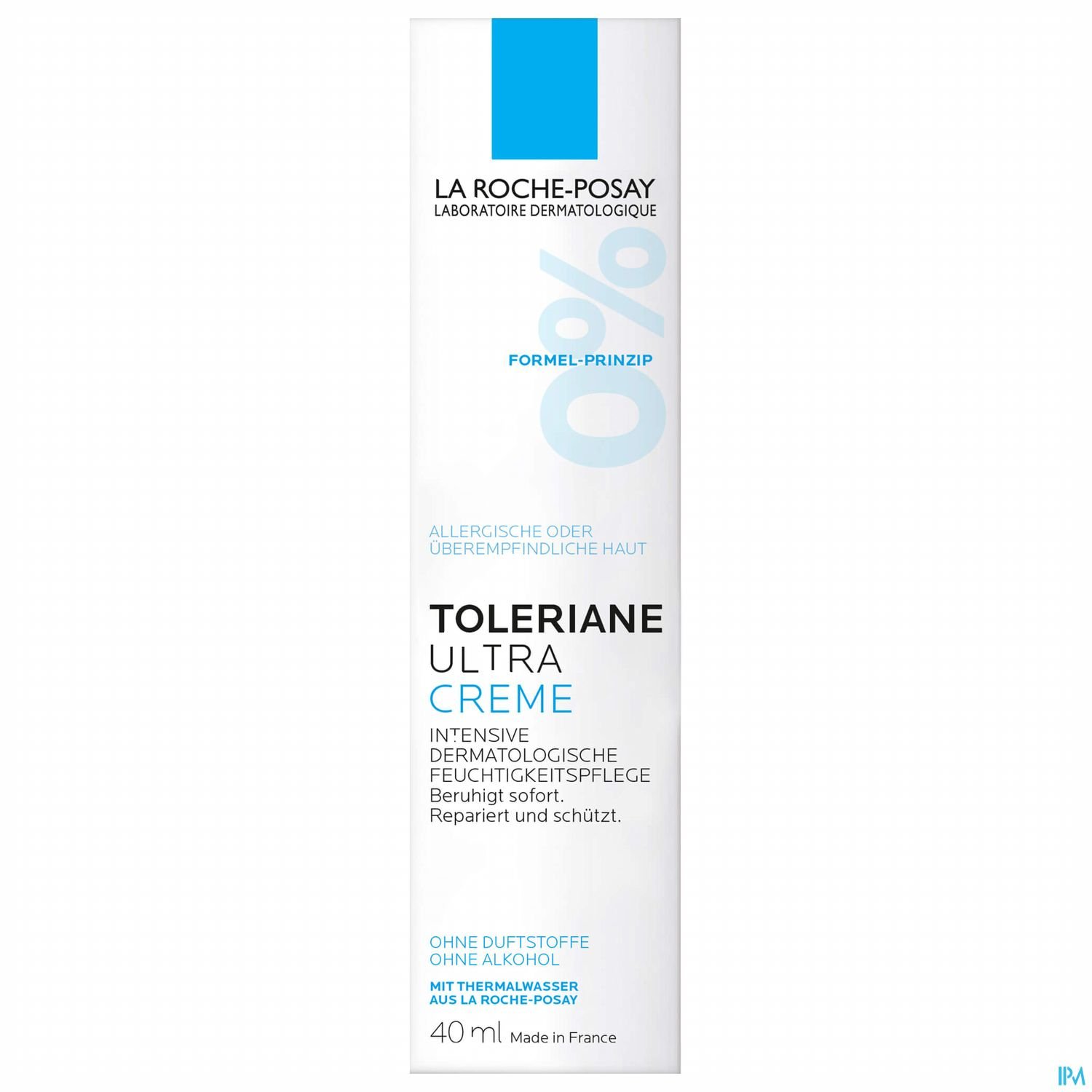 Produktverpackung von La Roche-Posay Toleriane Ultra Creme mit Angaben zur Anwendung für empfindliche Haut.