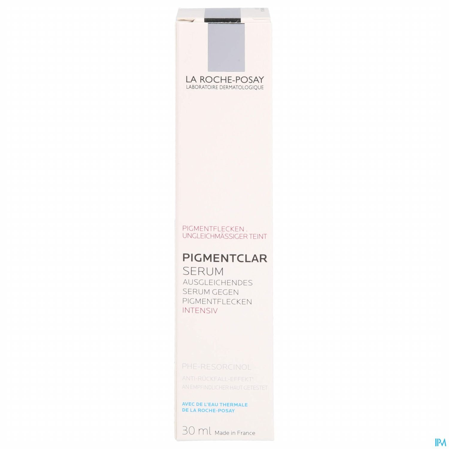 Produktverpackung des La Roche-Posay Pigmentclar Serums (30 ml) zur Behandlung von Pigmentflecken.
