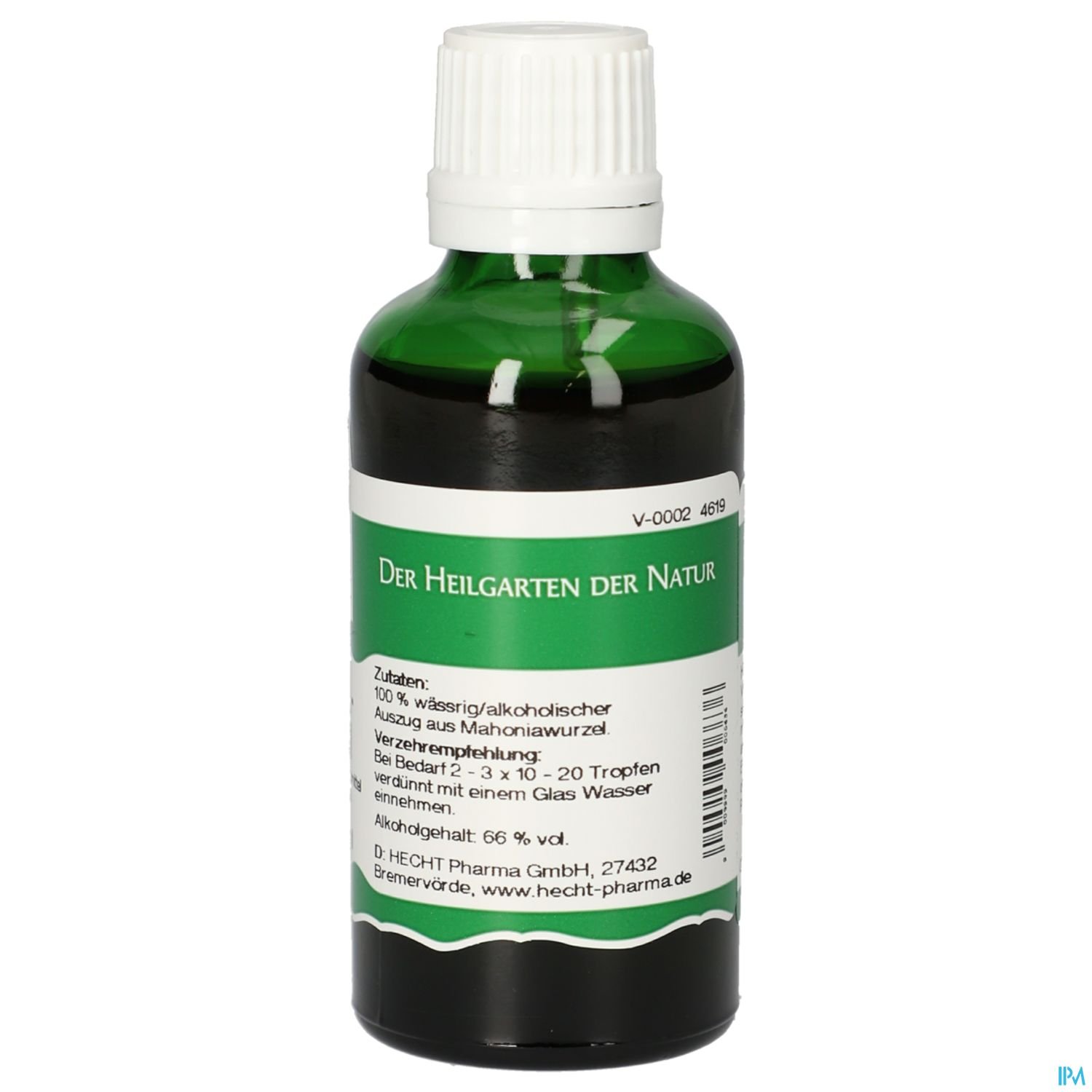 Flasche mit alkoholischer Lösung aus Melissenharz, beschriftet mit "Der Heilgarten der Natur" und Anwendungshinweisen.