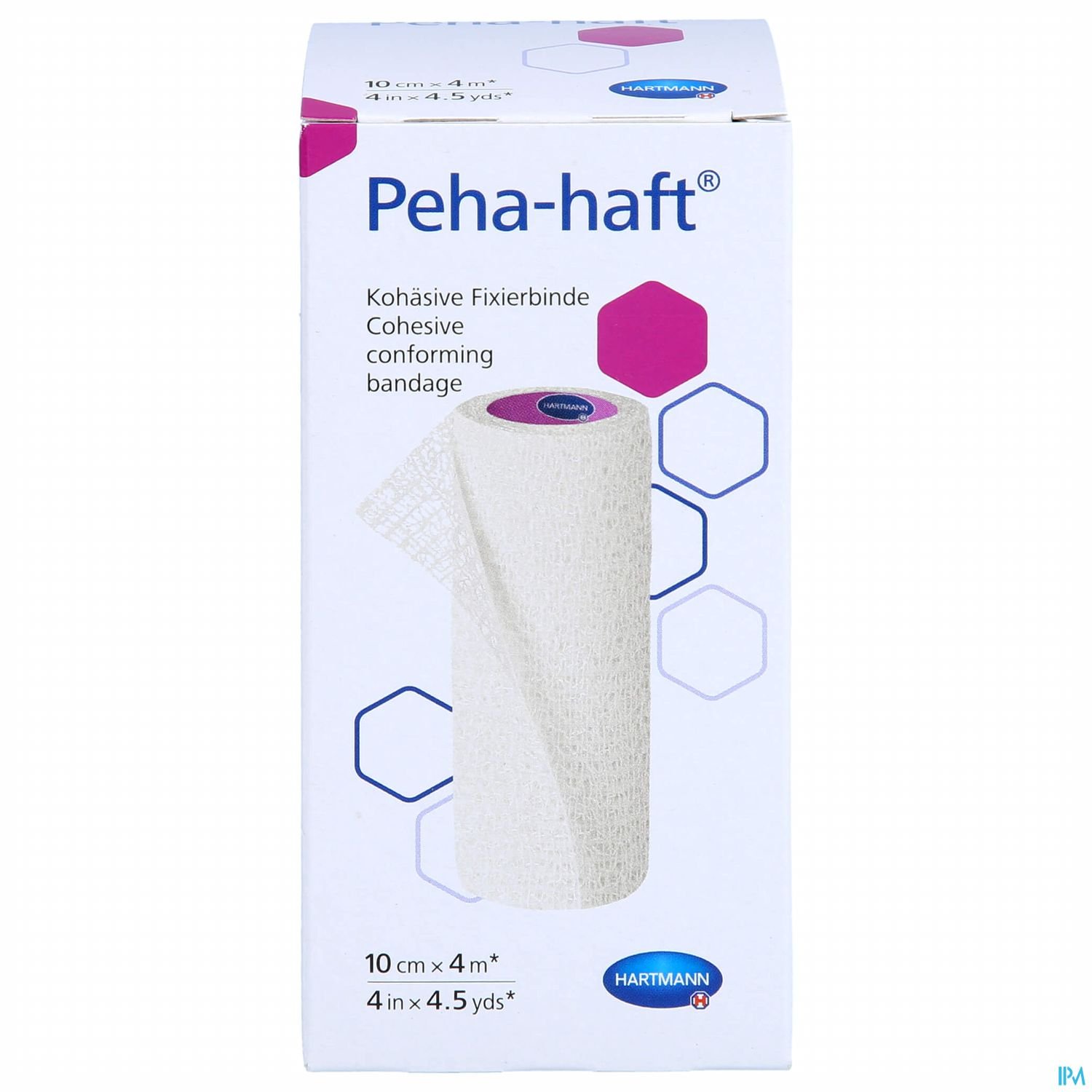 Verpackung der kohäsiven Fixierbinde "Peha-haft", Größe 10 cm x 4 m.