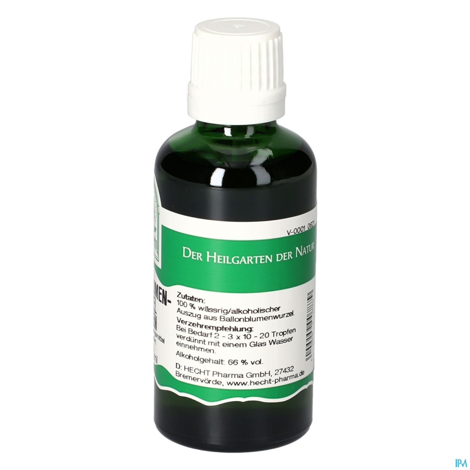 Flasche mit Flüssigkeit, beschriftet mit "Der Heilgarten der Natur", Zutaten und Anwendungshinweisen.