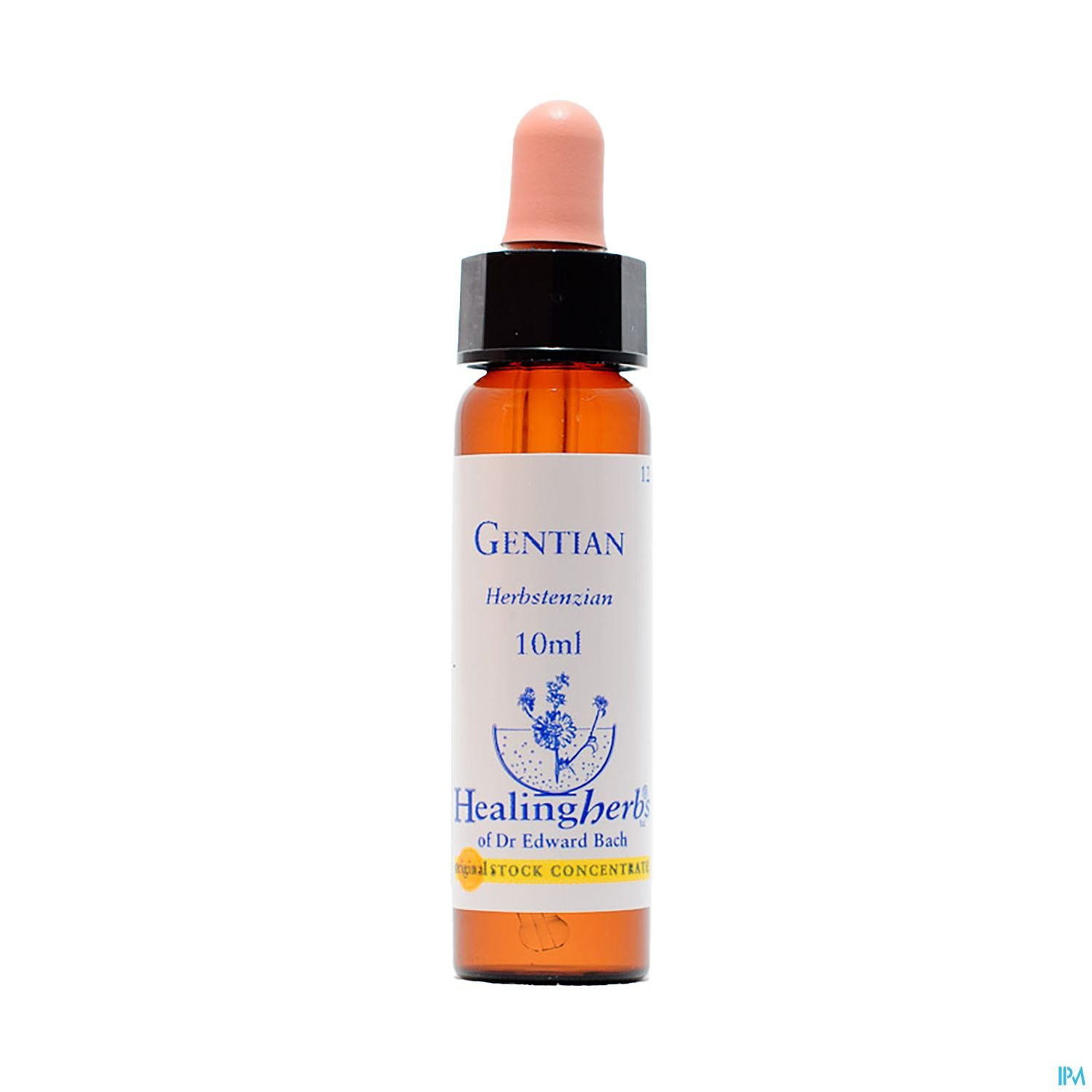 Flasche mit 10 ml Gentian-Herbsttropfen von Healing Herbs, etiketiert mit Produktname und Hersteller.