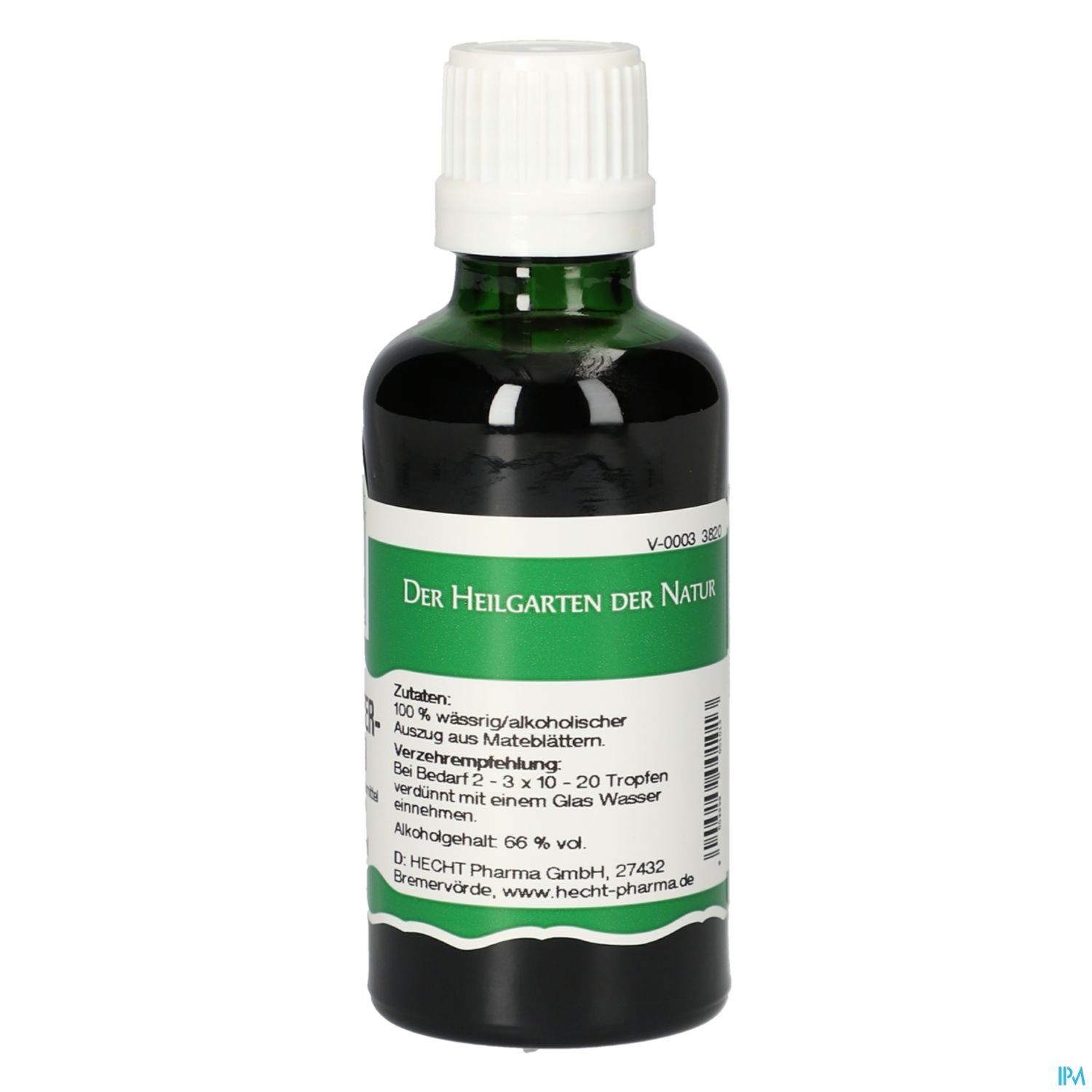 Grüne Flasche mit schwarzer und weißer Schrift, Aufschrift „Der Garten der Natur“, Zutaten und Anwendungshinweise auf dem Etikett.