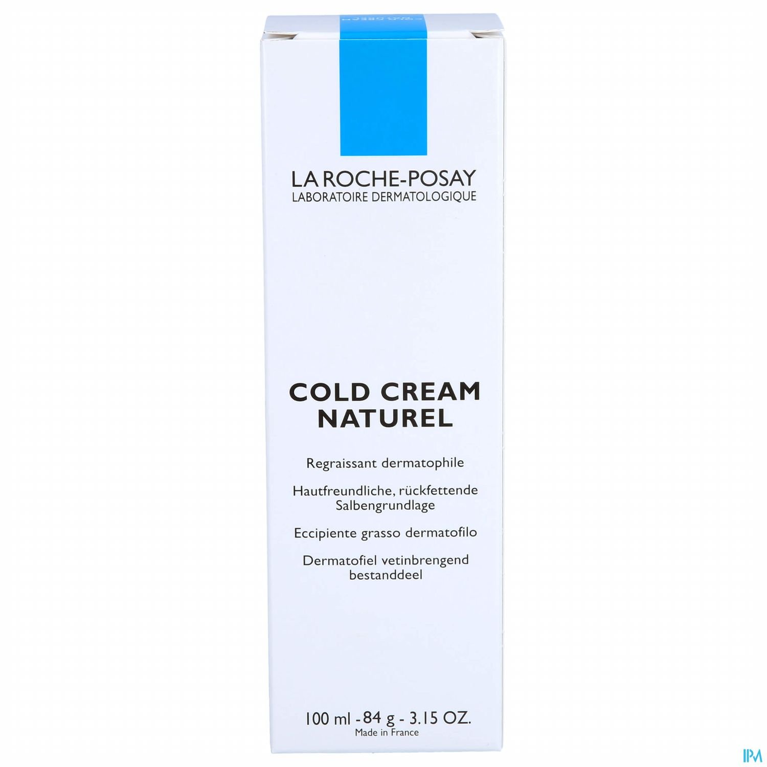 Verpackung der La Roche-Posay Cold Cream Naturel, 100 ml, mit Beschreibung: "Regraissant dermatophile, hautfreundlich, rückfettende Salbengrundlage".