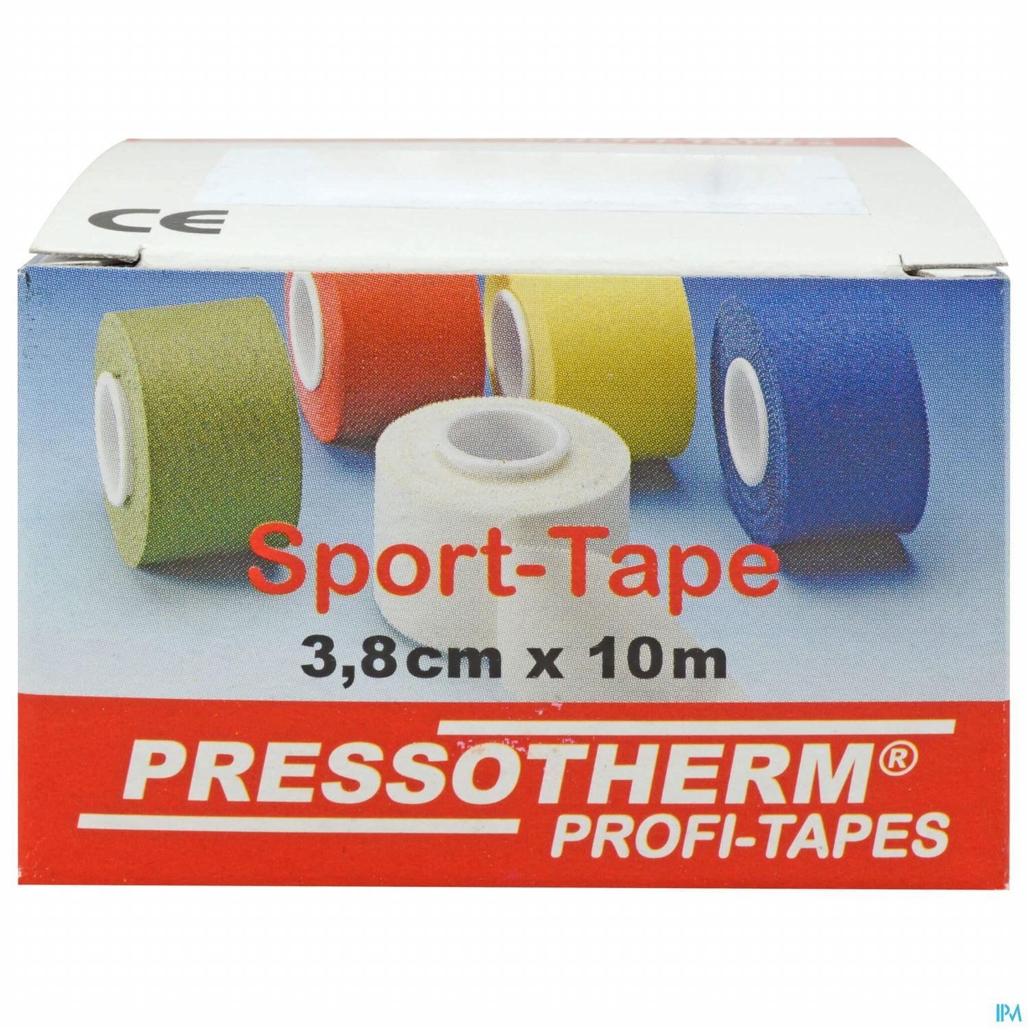 Eine Verpackung von Sport-Tape in verschiedenen Farben, mit der Aufschrift "Pressotherm Profi-Tapes 3,8 cm x 10 m".
