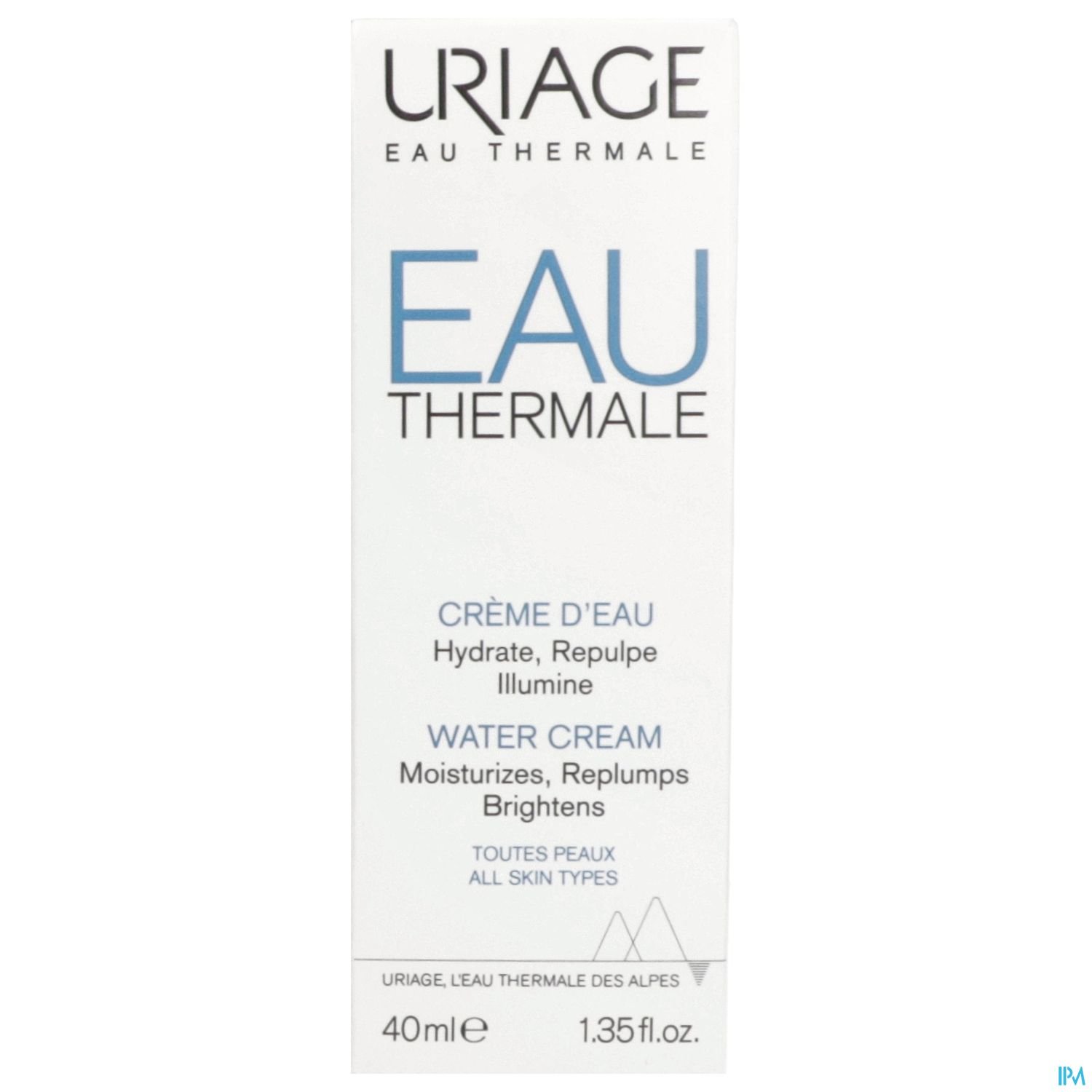 Produktverpackung von Uriage Eau Thermale, die eine Wassercreme für alle Hauttypen präsentiert.