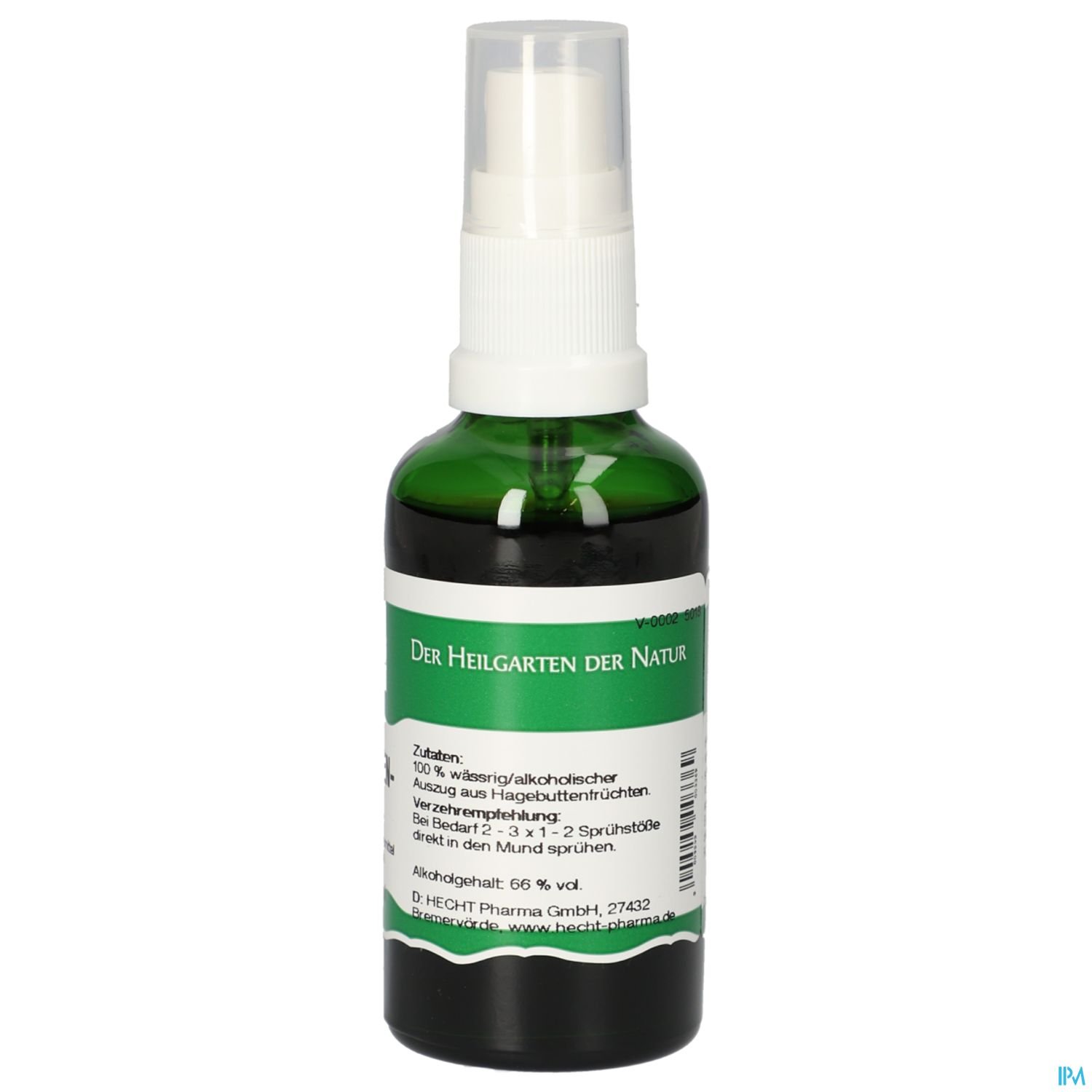 Grüne Sprühflasche mit Aufkleber, auf dem "Der Heilgarten der Natur" steht, sowie Zutaten und Anwendungshinweisen.