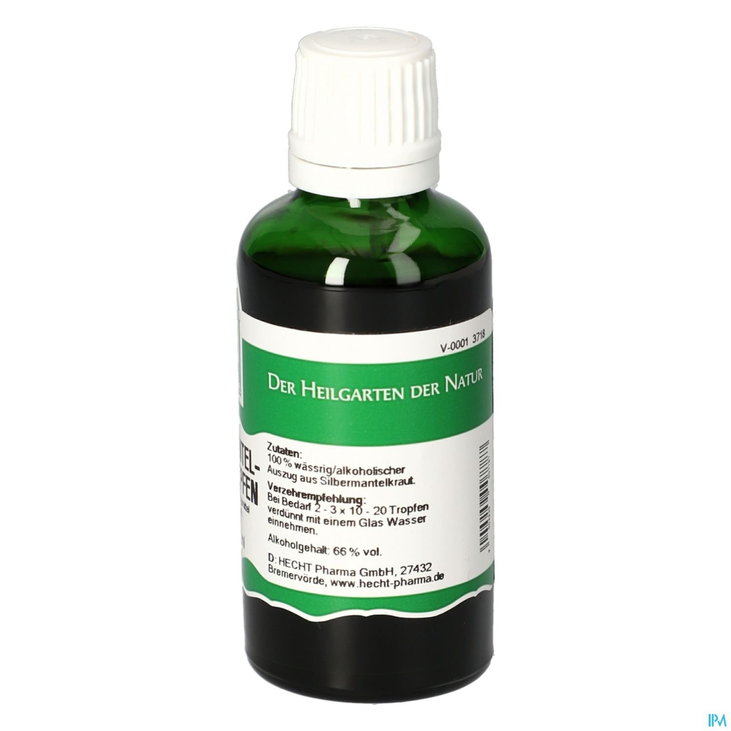 Grüne Flasche mit Aufschrift "Der Heilgarten der Natur" und Inhaltsangaben.