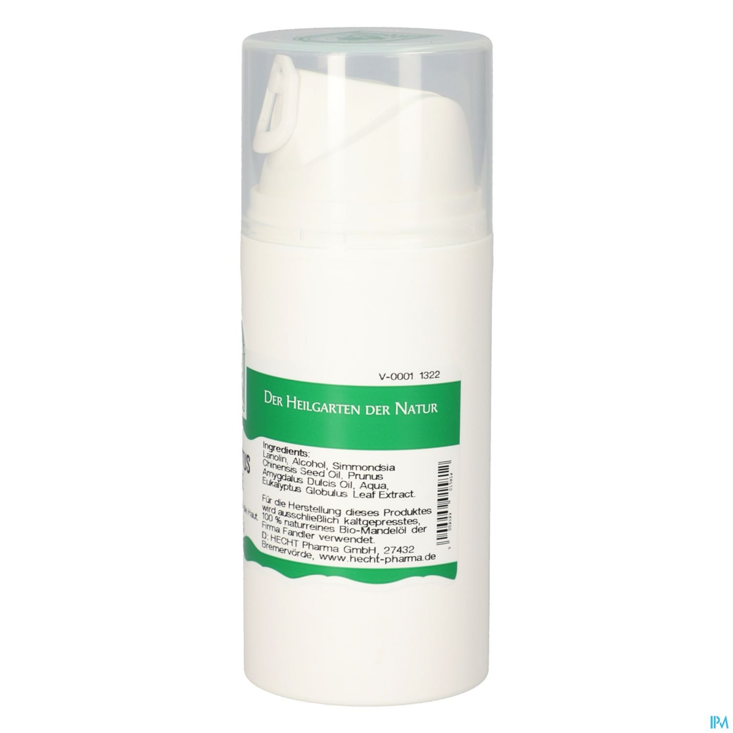 Flasche mit einem pumpbaren Spender, beschriftet mit "DER HEILGARTEN DER NATUR" und Inhaltsangaben auf der Rückseite.